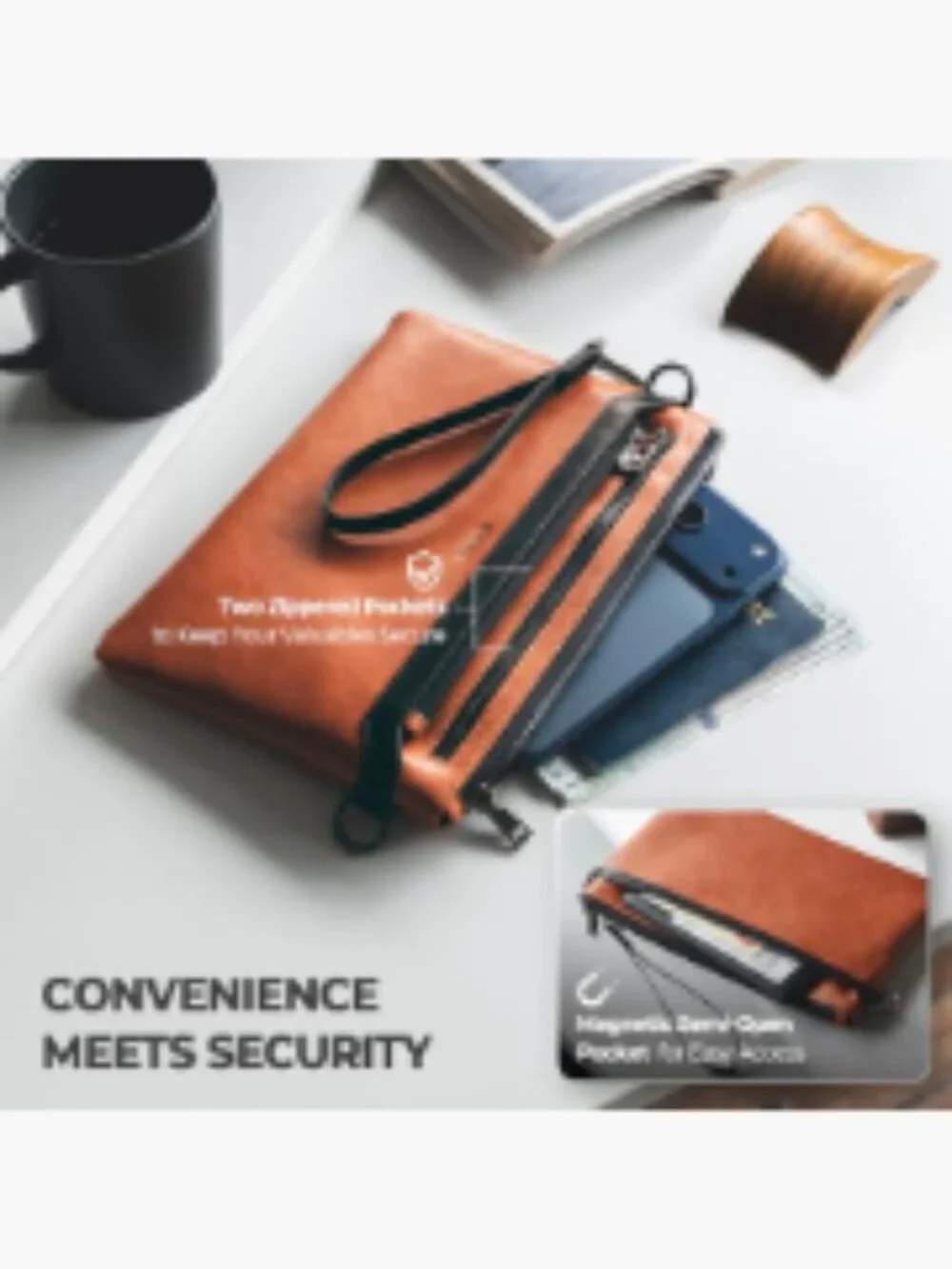 RFID Blocking Clutch Bag for Men, Large Wristlet Wallet, Business Handbag